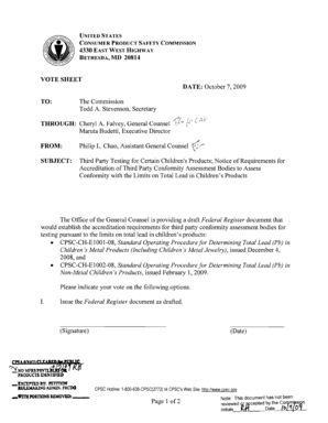 US Consumer Product Safety Commission Vote Sheet