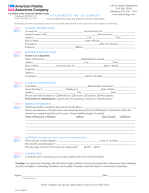 Life and Annuity Claimant Statement