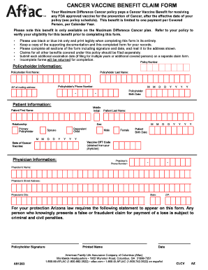 Cancer Vaccine Benefit Claim Form