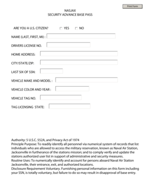 NAS Jacksonville Security Advance Base Pass