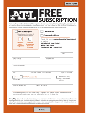 Defense Magazine Subscription Form