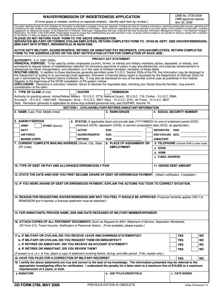 Dd Form 2789 Fill Online Printable Fillable Blank PdfFiller