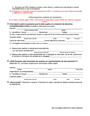 Formulario de Reclamo sobre Derechos Civiles y Libertades Civiles