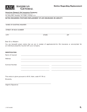 Notice Regarding Replacement