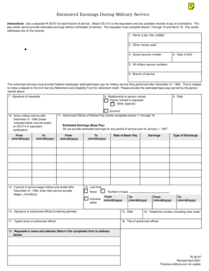 Military Service Estimated Earnings Form