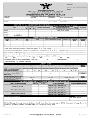 Antique/Classic Auto Application - Maryland