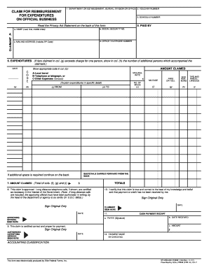 US Federal Claim for Reimbursement Form