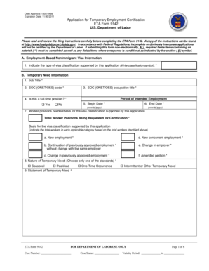 ETA Form 9142 Application
