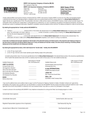MONY Dollar Cost Averaging Enrollment Form