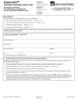 AXA Equitable Variable Annuity Investment Transfer Form