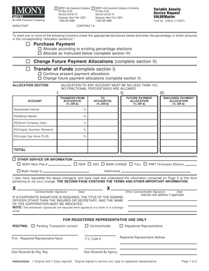 MONY Life Insurance Service Request Form