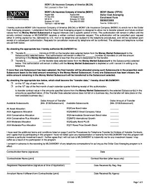 MONY Dollar Cost Averaging Enrollment Form