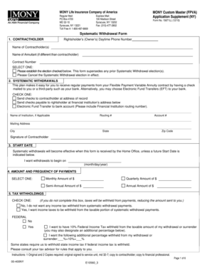 MONY Systematic Withdrawal Form
