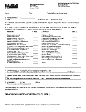 Variable Universal Life Surrender/Loan Form