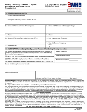 Housing Occupancy Certificate Form WH-520