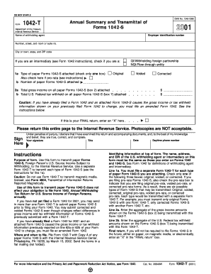 Form 1042-T 2001