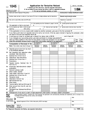 IRS Form 1045 1994