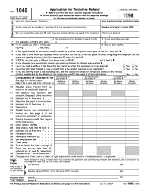 IRS Form 1045 Application for Tentative Refund