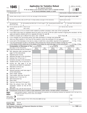 IRS Form 1045 Application for Tentative Refund