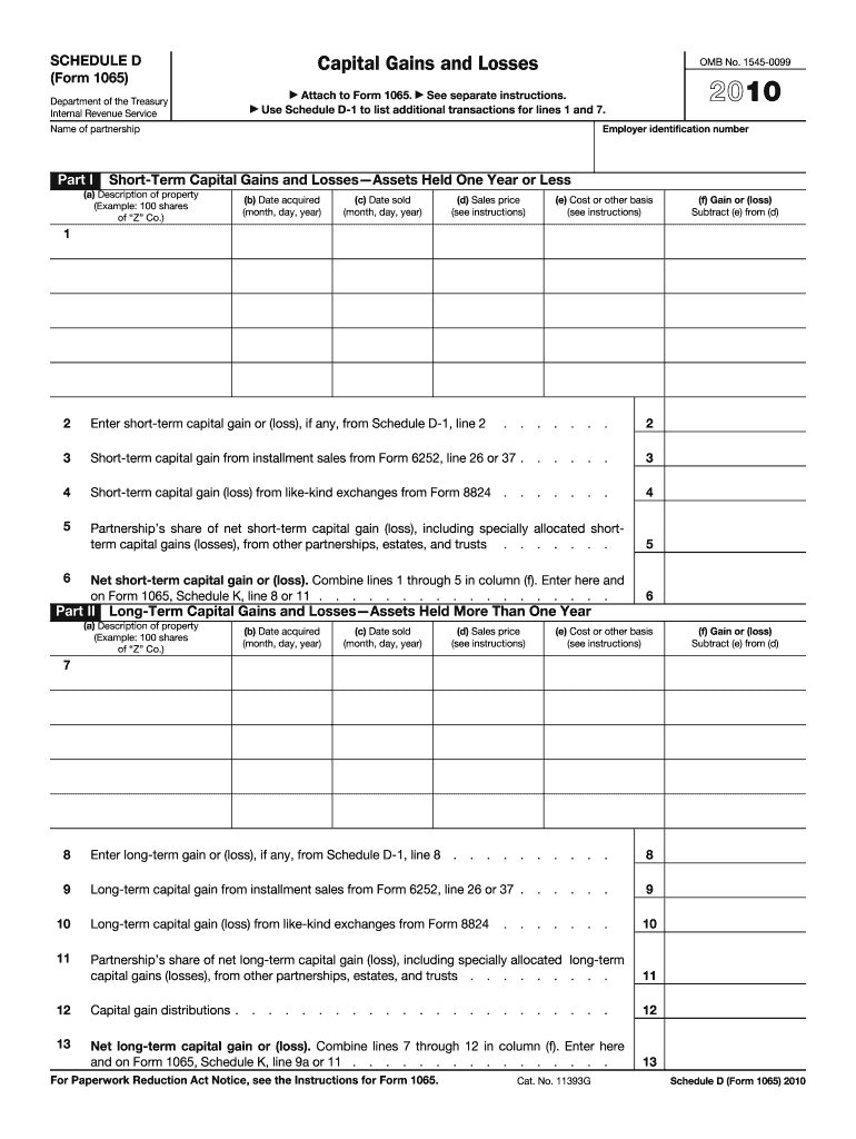 2010 Schedule D (Form 1065) Capital Gains and Losses Preview on Page 1