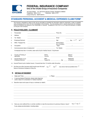 Standard Personal Accident & Medical Expenses Claim Form