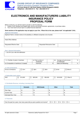 Electronics and Manufacturers Liability Insurance Proposal Form