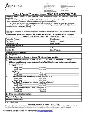Opana Prior Authorization Form