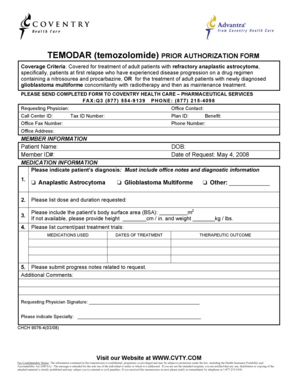 TEMODAR Prior Authorization Form