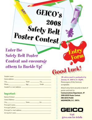 2008 GEICO Safety Belt Poster Contest Entry Form