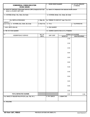 Extra work order template - dd form 1367