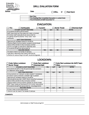 School Drill Evaluation Form
