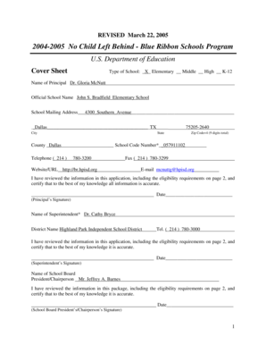 No Child Left Behind Blue Ribbon Schools Program Application
