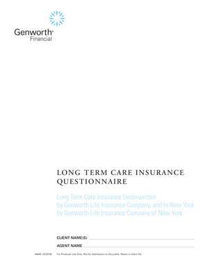 Long Term Care Insurance Questionnaire
