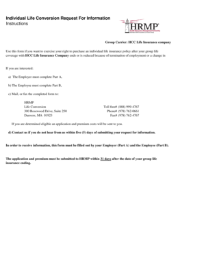 Individual Life Conversion Request Form