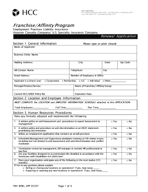 Employment Practices Liability Insurance Renewal Application