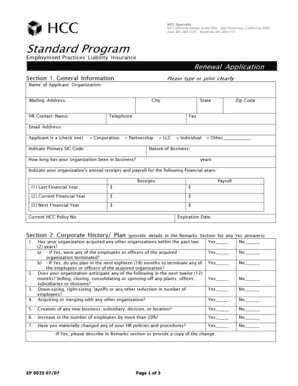 Employment Practices Liability Insurance Renewal Application