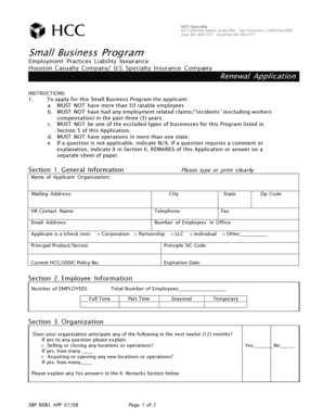 Employment Practices Liability Insurance Renewal Application