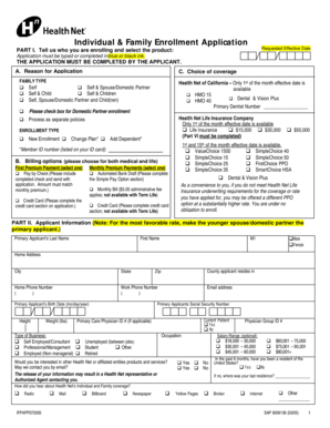 Health Net California Individual & Family Enrollment Application