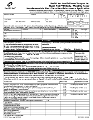 Health Net Short-Term Health Insurance Application