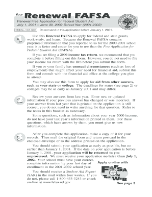 Renewal FAFSA 2001-2002