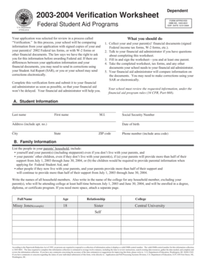 2003-2004 Verification Worksheet