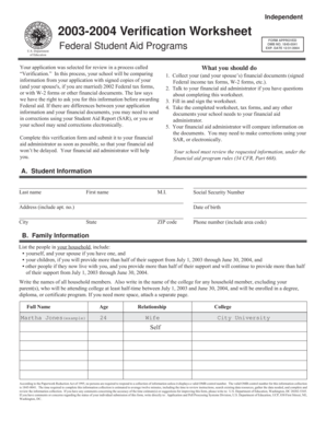 2003-2004 Verification Worksheet