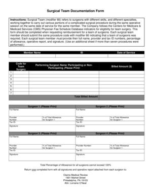 Surgical Team Documentation Form
