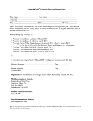 Health Insurance Coverage Change Request Form