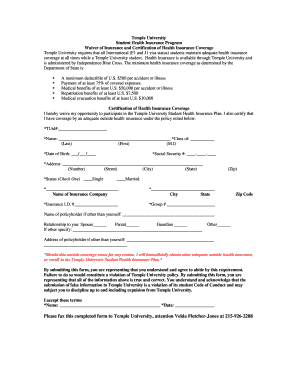 Temple University Student Health Insurance Waiver