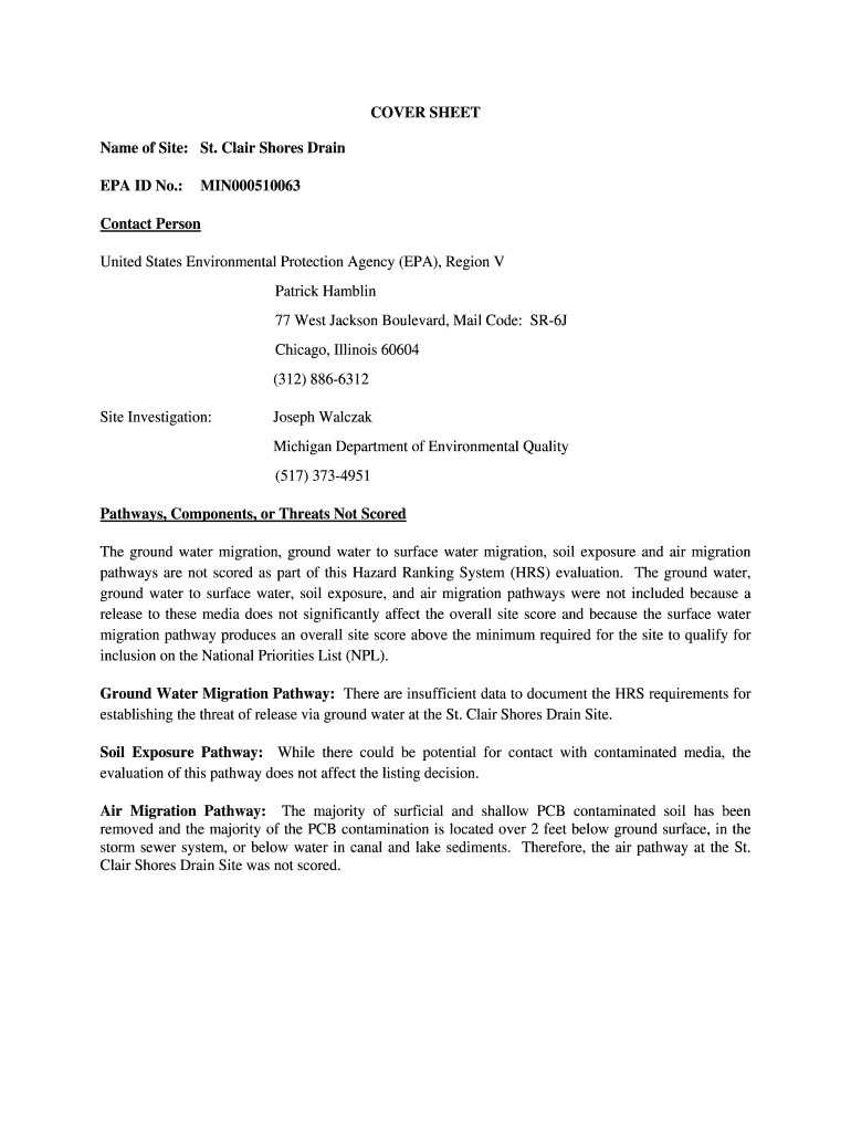 Fillable Online epa EPA HAZARD RANKING SYSTEM (HRS) DOCUMENTATION