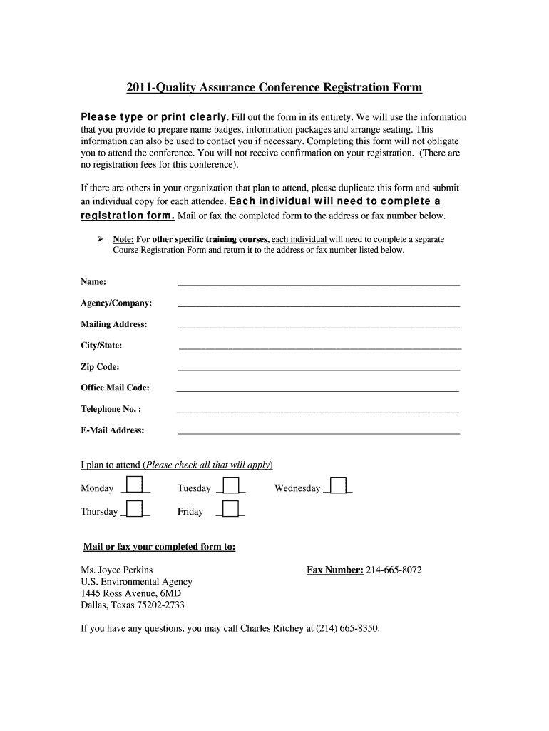 2011 Quality Assurance Conference Registration Form - epa Preview on Page 1