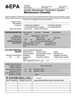 EPA Onsite Wastewater Treatment System Maintenance Checklist
