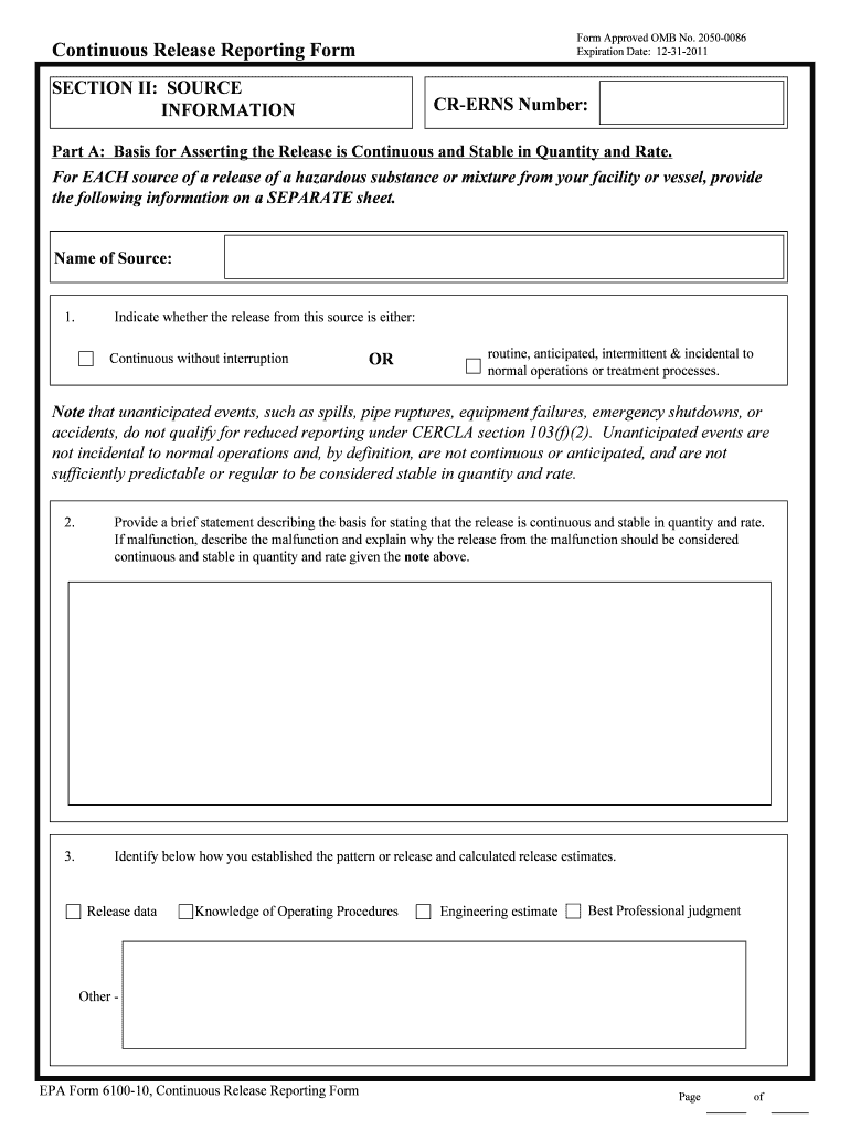 form 2050 0086 continuous release reporting form Preview on Page 1