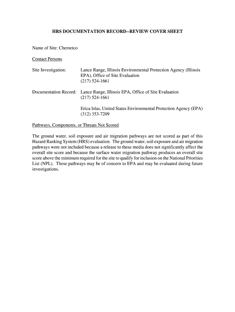 HRS Documentation Record - Chemetco (September 2009) - epa Preview on Page 1